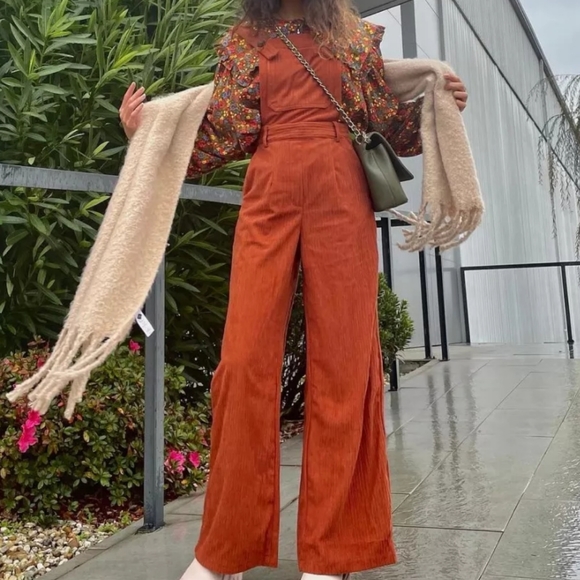 Burnt Orange Corduroy Jumpsuit Overalls Wide Leg XL - Picture 5 of 13